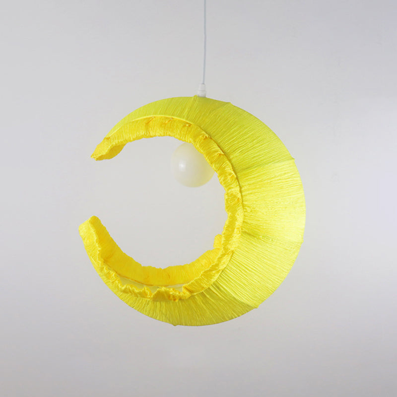 Yellow Crescent Pendulum Light Macaron 1-Light Fabric Hanging Pendant over Table, 12"/16" Width
