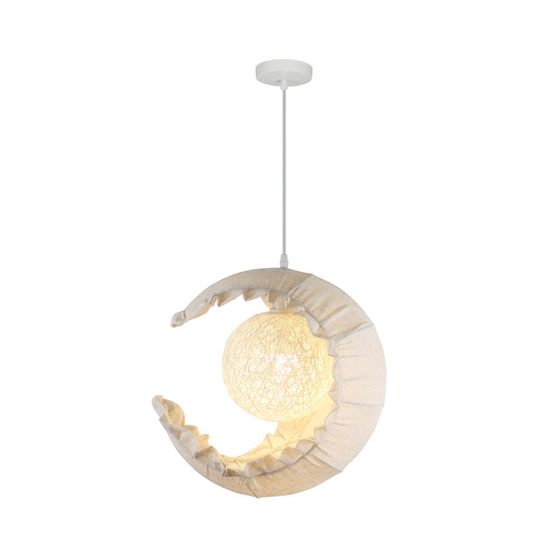 Nordic Crescent Hanging Light Fixure Stoff Einen Balkon Deckenheize mit Rattankugelschatten in Flaxen
