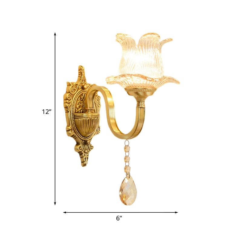 Ribbed Glass Petals Sconce Light Mid Century 1-Light Corridor Wall Mount Light in Brass