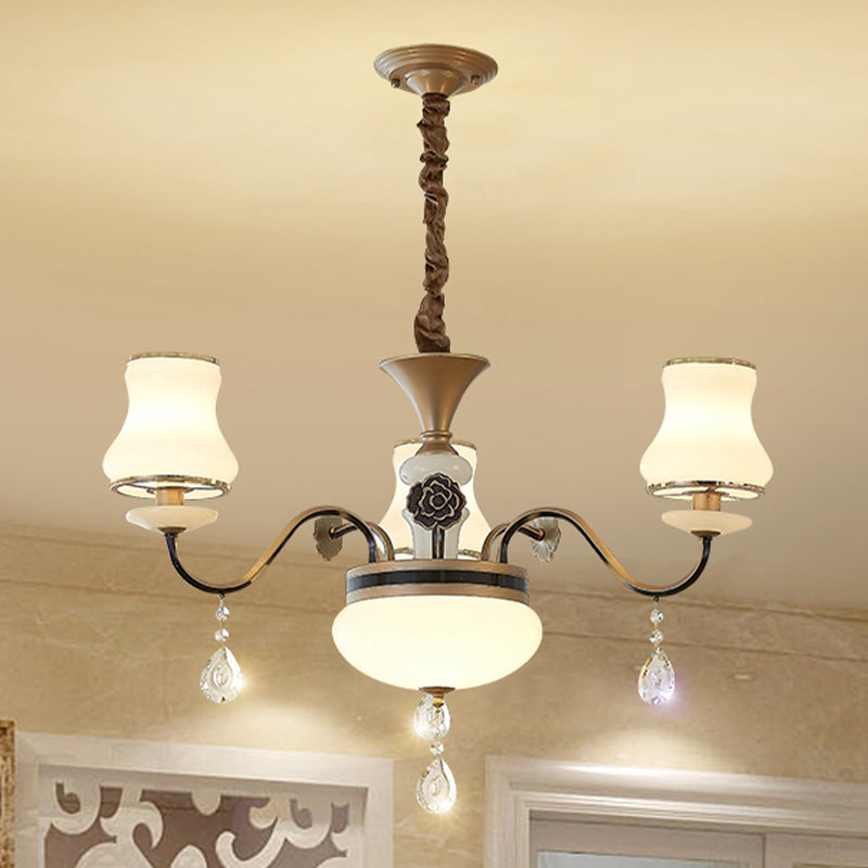 3 Lichter Milchglas Drop Lampe Retro Gold gebogene Form Restaurant Deckenkraut