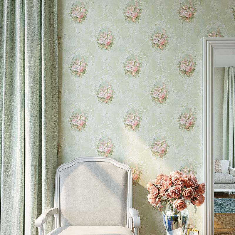 Cluster Blossoms Wallpaper Roll for Girls Bedroom Decoration in Green and Pink, 33' by 20.5"