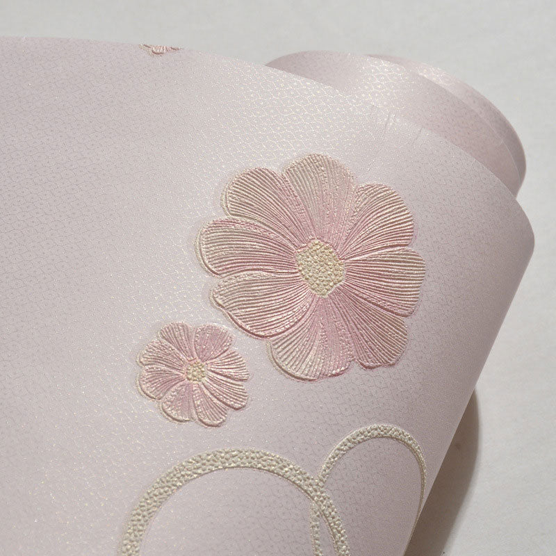 Decorative Dense Flower Design Wallpaper Roll Non-Woven Fabric Simple Wall Covering for Kids, Easy to Remove