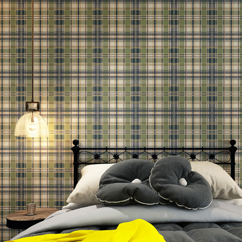 Green Grid Wallpaper Roll Moisture-Resistant Wall Covering for Bathroom Decor, Non-Pasted