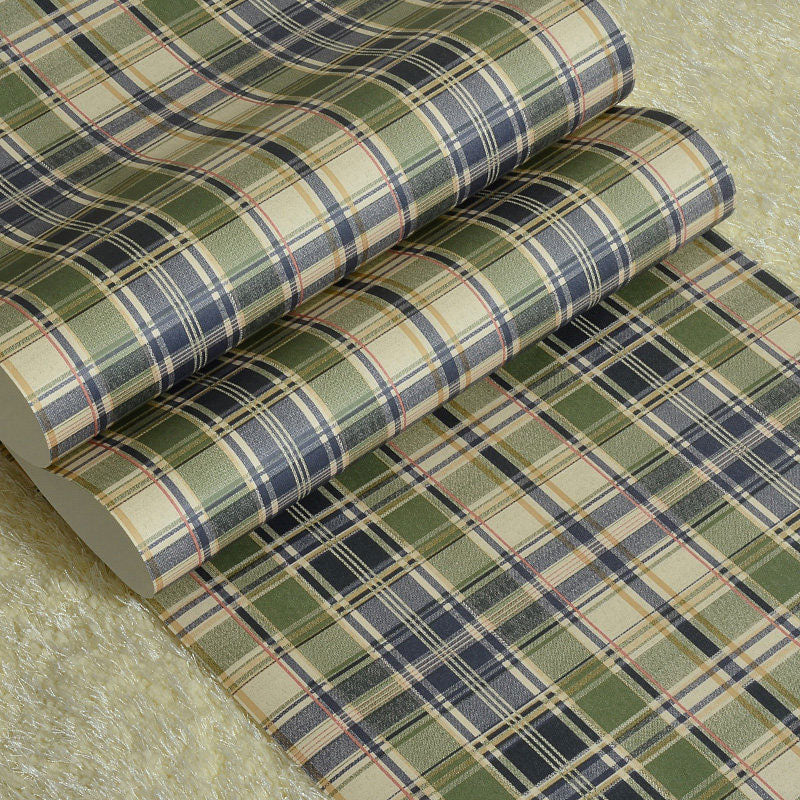 Green Grid Wallpaper Roll Moisture-Resistant Wall Covering for Bathroom Decor, Non-Pasted