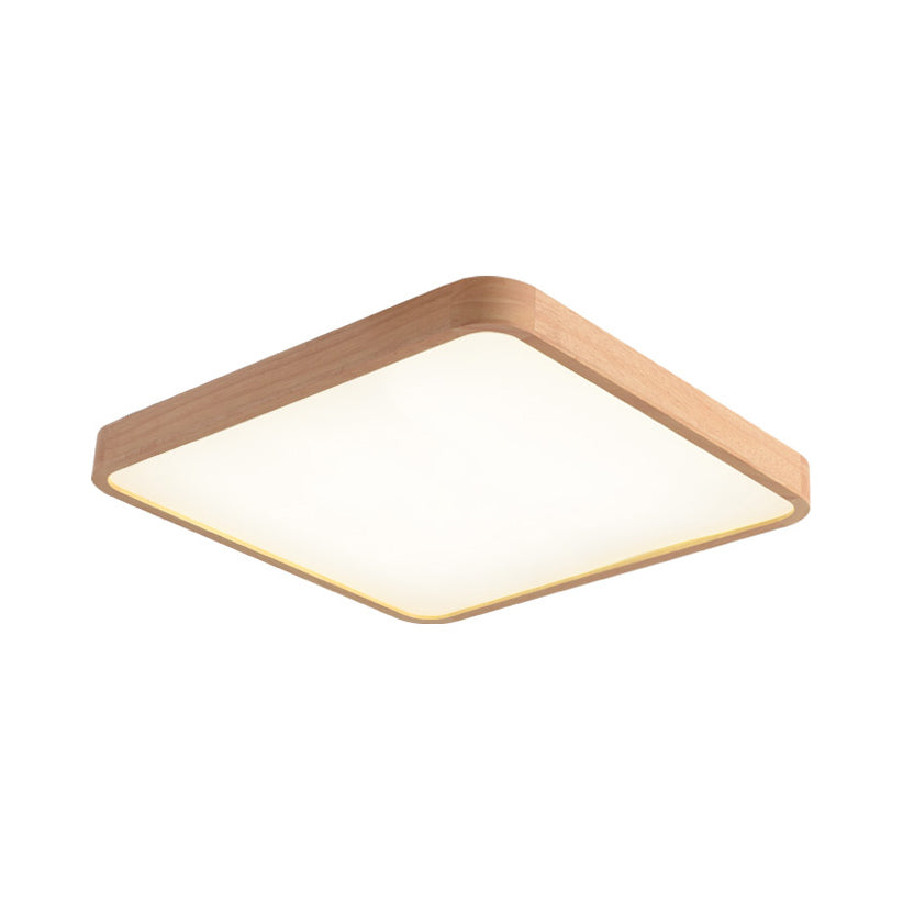 12"/16"/19.5" Wide Beige Square Flush Mount Lighting Modern Led Wood Flush Ceiling Lamp Fixture in White/Warm Light
