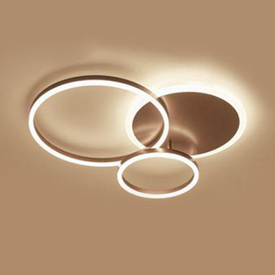 2/3/5 Lights Living Room Flush Ceiling Light with Ring Acrylic Shade Brown Flushmount in Warm/White Light