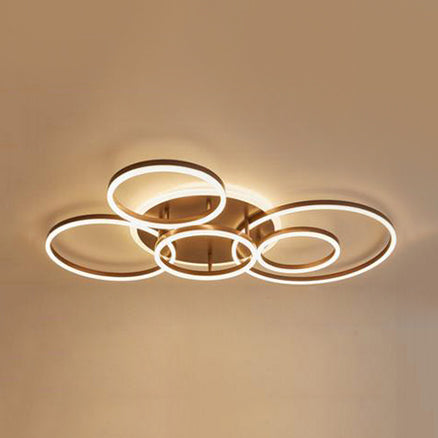 2/3/5 Lights Living Room Flush Ceiling Light with Ring Acrylic Shade Brown Flushmount in Warm/White Light