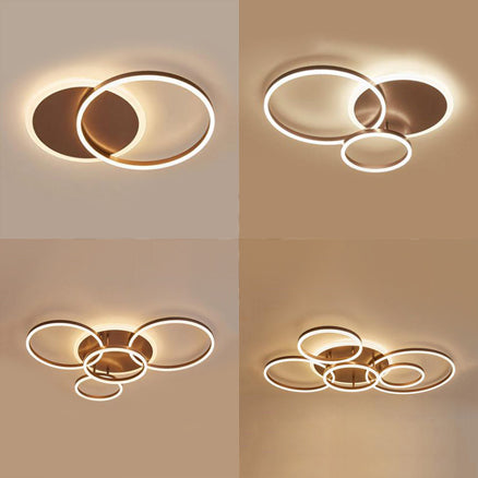 2/3/5 Lights Living Room Flush Ceiling Light with Ring Acrylic Shade Brown Flushmount in Warm/White Light