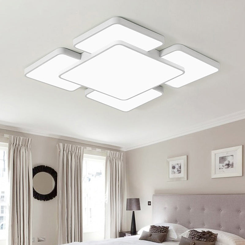 Lámpara empotrada de techo para dormitorio con pantalla cuadrada/rectangular, acrílico, 20,5"/24,5" W, 5/7 luces, lámpara de montaje empotrado estilo modernista en negro/blanco