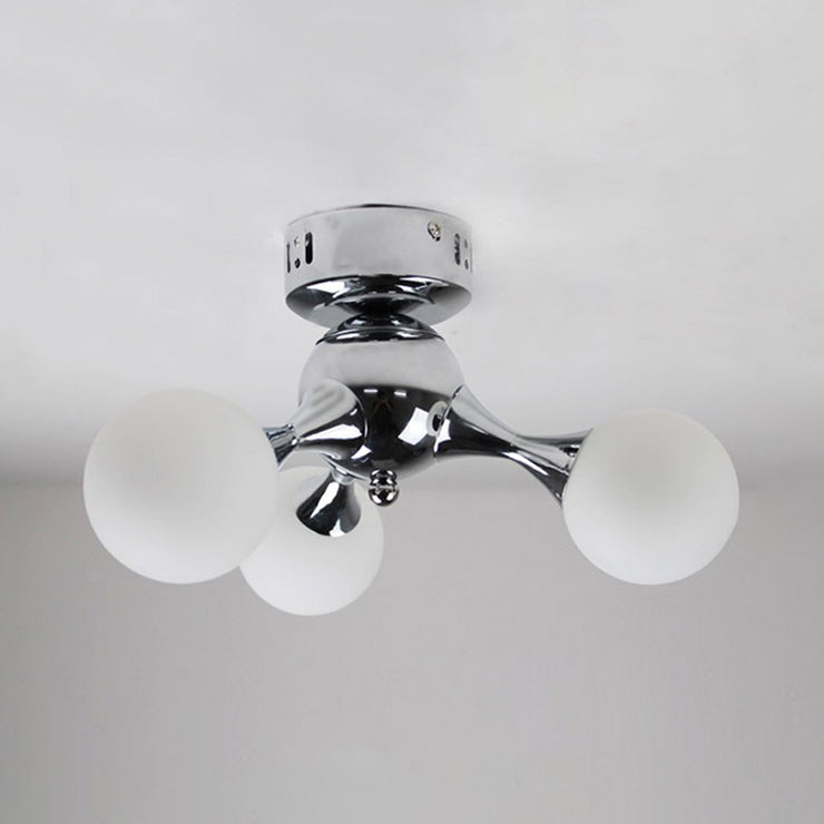 Molecular Semi Flush Light Nordic Style Frosted Glass 3 Lights Ceiling Mounted Light in Chrome/White for Living Room