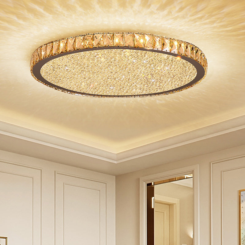 Plafonnier circulaire moderne à 1 lumière en cristal clair/ambre de 8,5"/14"/18" de large, luminaire de plafond à LED en lumière chaude/blanche