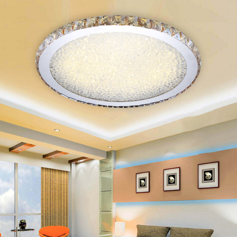 Plafonnier circulaire moderne à 1 lumière en cristal clair/ambre de 8,5"/14"/18" de large, luminaire de plafond à LED en lumière chaude/blanche