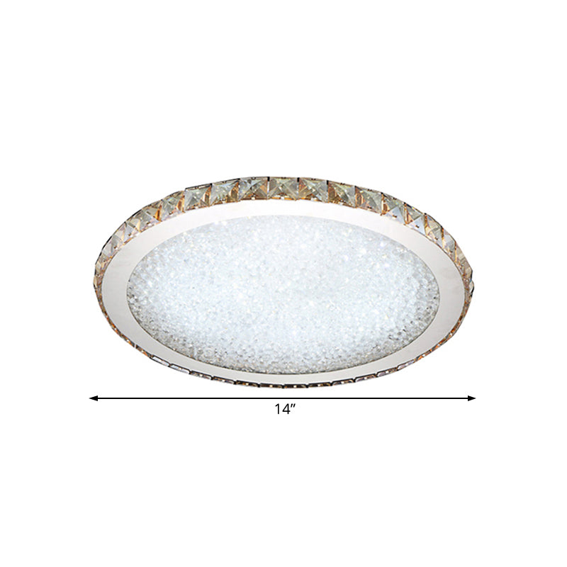Plafonnier circulaire moderne à 1 lumière en cristal clair/ambre de 8,5"/14"/18" de large, luminaire de plafond à LED en lumière chaude/blanche