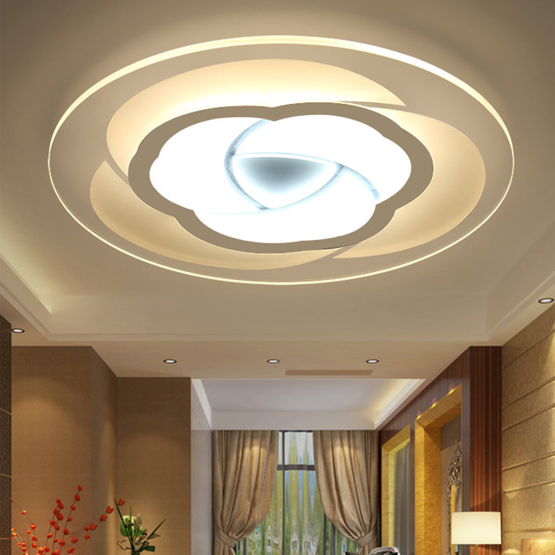 Luz LED empotrada para dormitorio de 8 "/16,5"/20,5 "de ancho con pantalla acrílica tipo flor lámpara de techo blanca en luz cálida/blanca