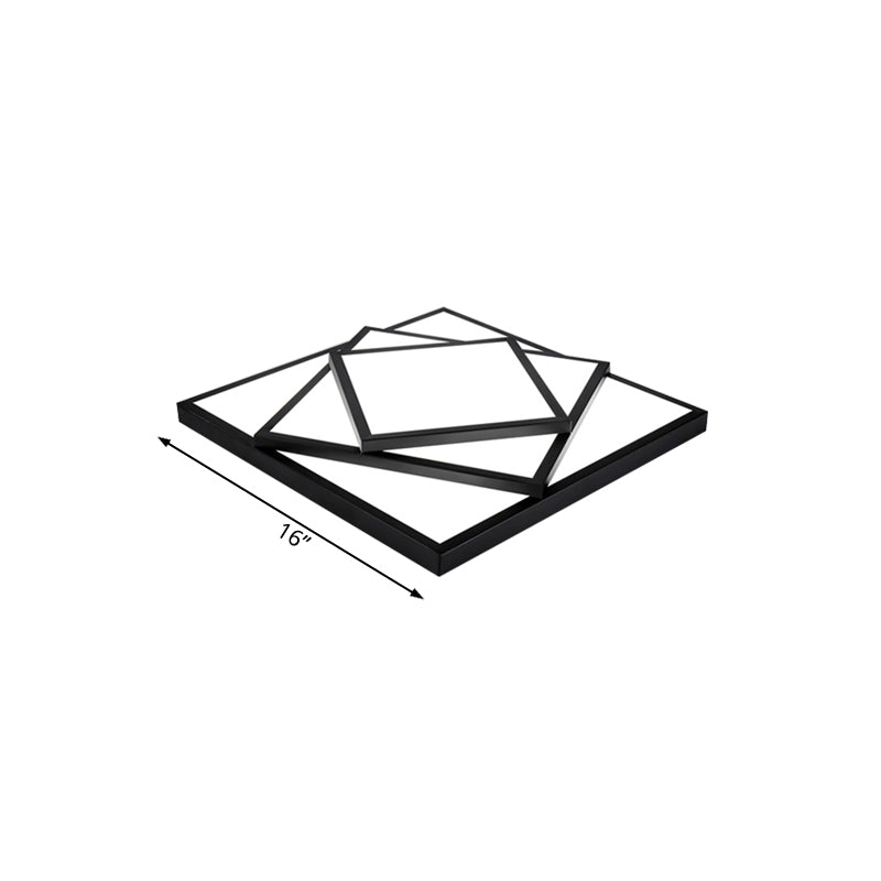 Plafonnier rectangulaire/carré noir/blanc à LED en métal moderne pour salon, 40,6 cm/49,5 cm/63,5 cm de large