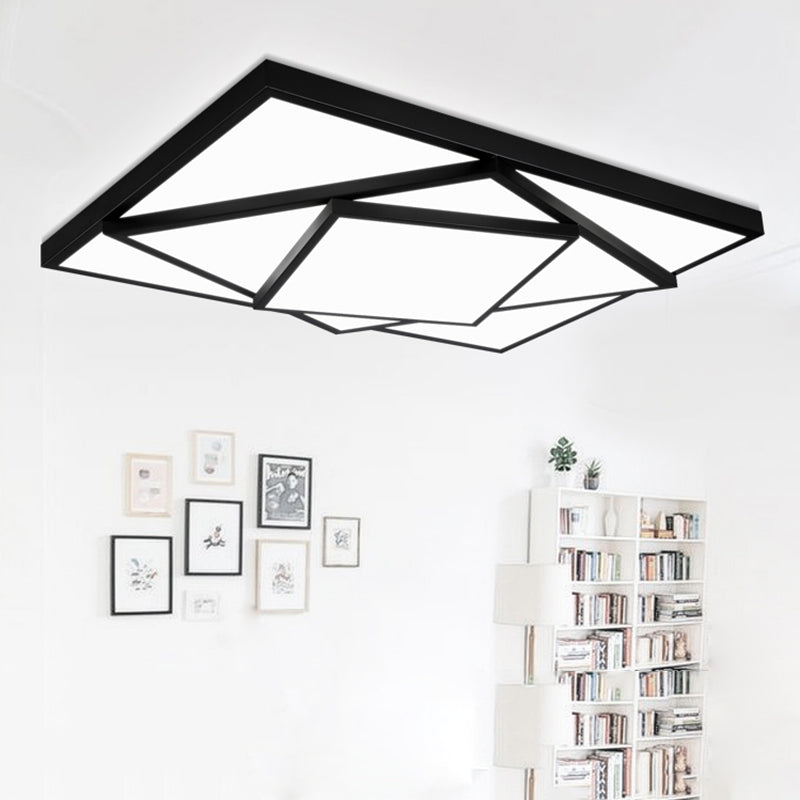 Plafonnier rectangulaire/carré noir/blanc à LED en métal moderne pour salon, 40,6 cm/49,5 cm/63,5 cm de large
