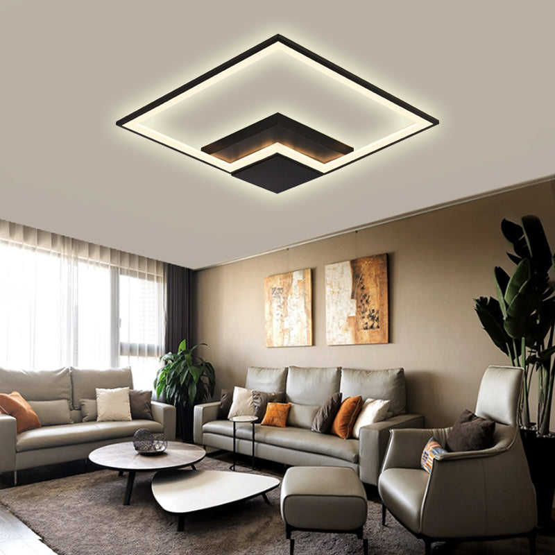 Black/White/Black and White Torch Square Ceiling Lamp Simplicity 16"/19.5"/23.5" Wide LED Acrylic Flush Mount Light in Warm/White Light