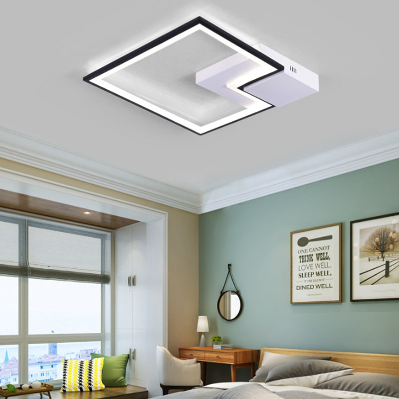 Black/White/Black and White Torch Square Ceiling Lamp Simplicity 16"/19.5"/23.5" Wide LED Acrylic Flush Mount Light in Warm/White Light