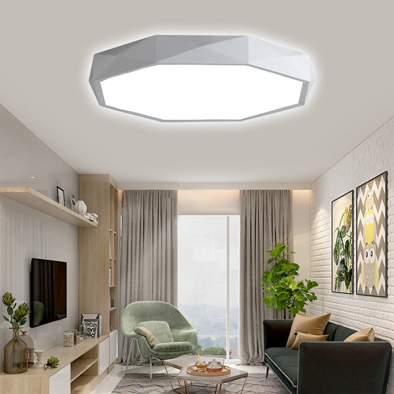 Octagon Metal Flush Lighting Modern Led 16"/19.5"/23.5" Wide White Flush Mount Lamp for Living Room