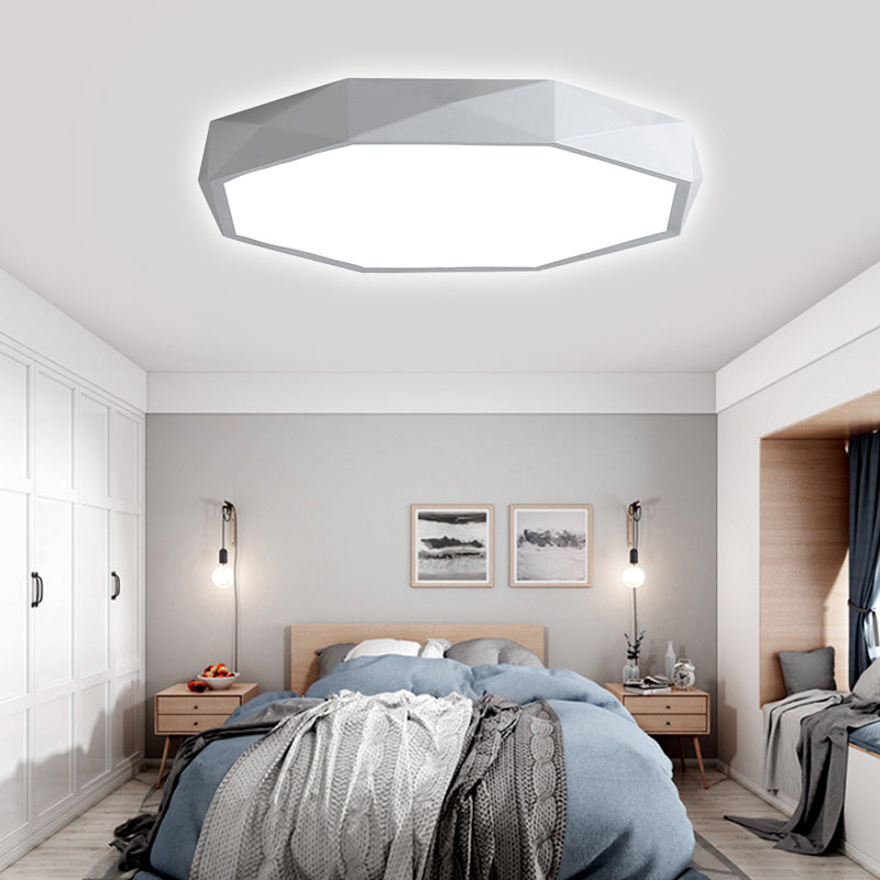 Octagon Metal Flush Lighting Modern Led 16"/19.5"/23.5" Wide White Flush Mount Lamp for Living Room