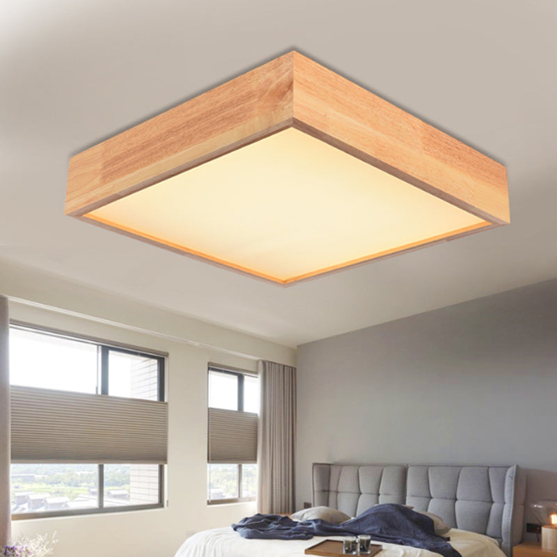 Wooden Square LED Ceiling Light Fixture Contemporary 11"/15"/19" Wide 1-Light Flush Mount Lamp in Warm/White Light