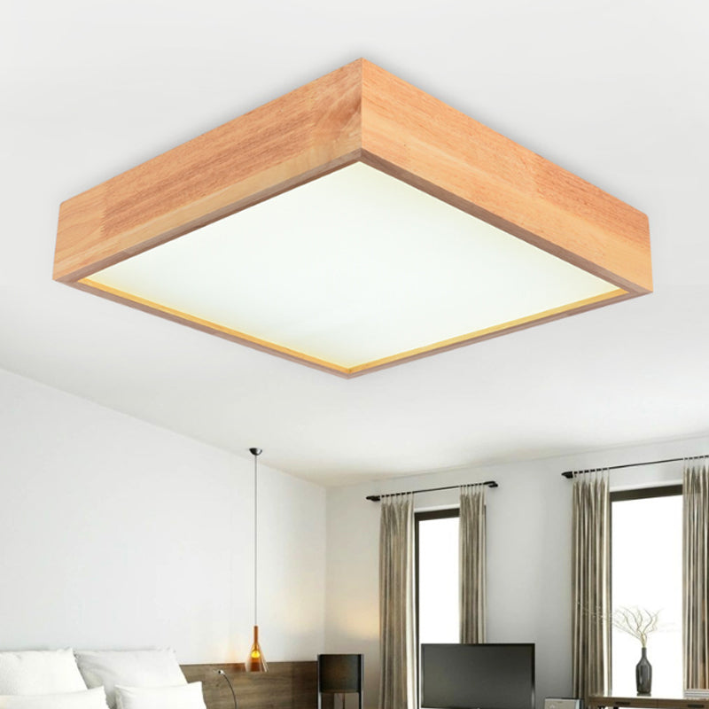 Wooden Square LED Ceiling Light Fixture Contemporary 11"/15"/19" Wide 1-Light Flush Mount Lamp in Warm/White Light