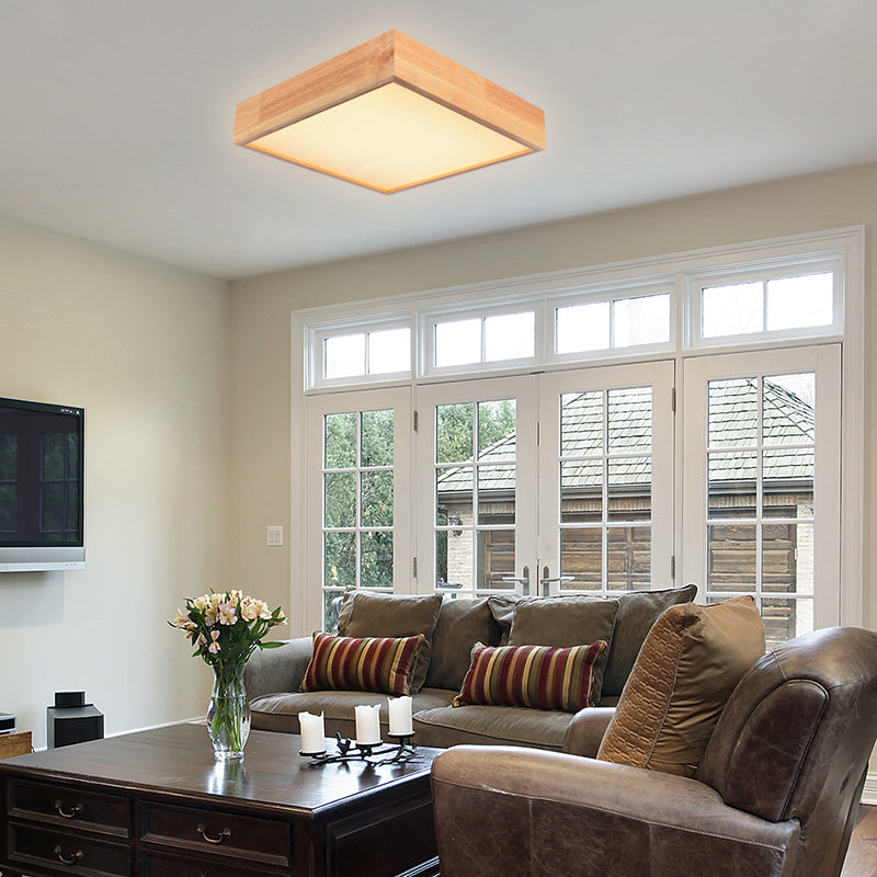 Wooden Square LED Ceiling Light Fixture Contemporary 11"/15"/19" Wide 1-Light Flush Mount Lamp in Warm/White Light