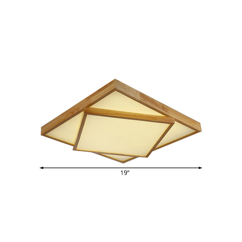 19"/25"/31.5" Wide Modern Square Wood Flush Mount Light LED Ceiling Light Fixture for Bedroom in Warm/White Light
