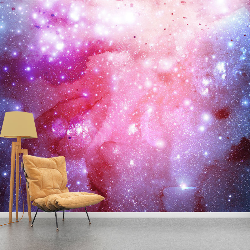 Whole Galaxy Wall Mural Decal in Pink Non-Woven Fabric Wall Covering for Accent Wall, Custom-Made