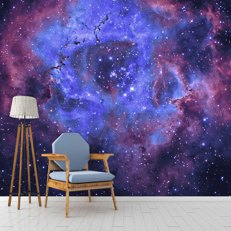 Purple and Blue Nebula Mural Wallpaper Moisture-Resistant Wall Art for Accent Wall