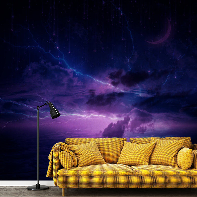 Dark Purple Nebula Wall Mural Moisture-Resistant Wall Covering for Bedroom Decoration