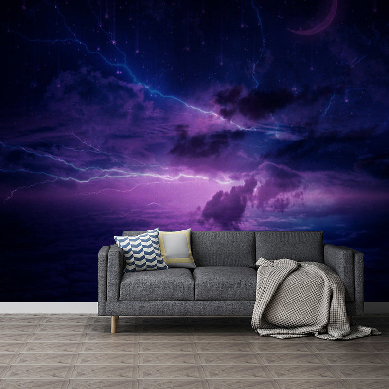 Dark Purple Nebula Wall Mural Moisture-Resistant Wall Covering for Bedroom Decoration