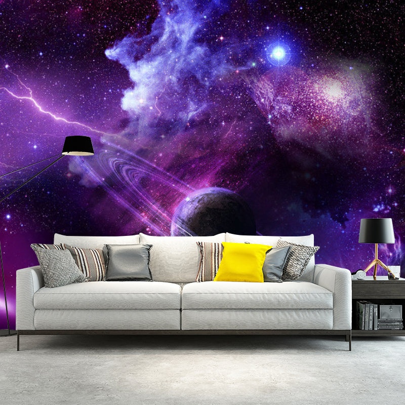 Photography Planet and Nebula Mural Full Size Wall Covering in Purple, Made to Measure