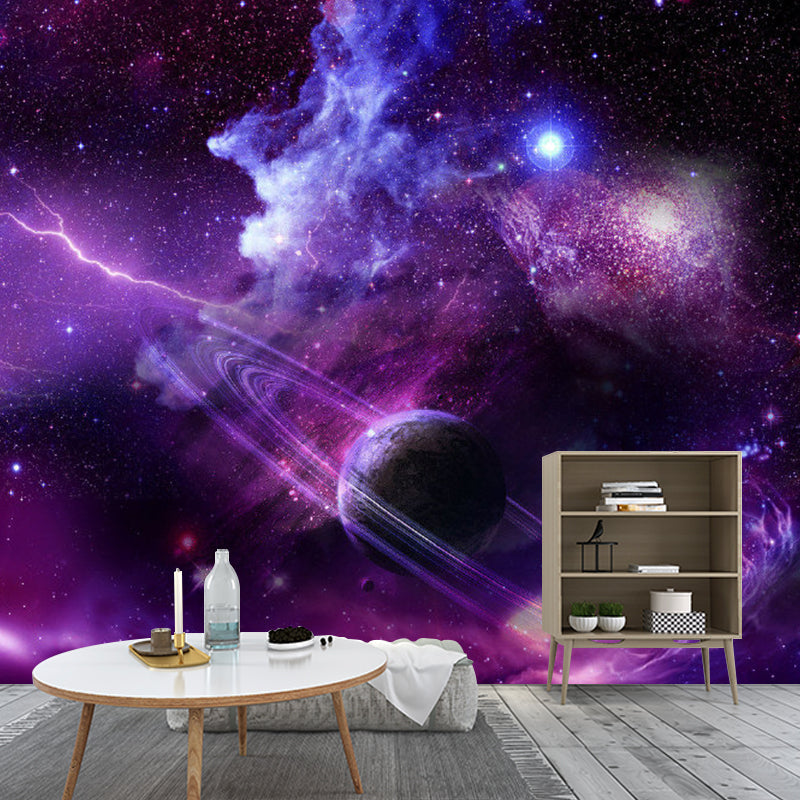 Photography Planet and Nebula Mural Full Size Wall Covering in Purple, Made to Measure