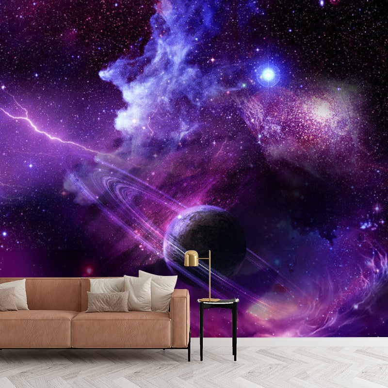 Photography Planet and Nebula Mural Full Size Wall Covering in Purple, Made to Measure