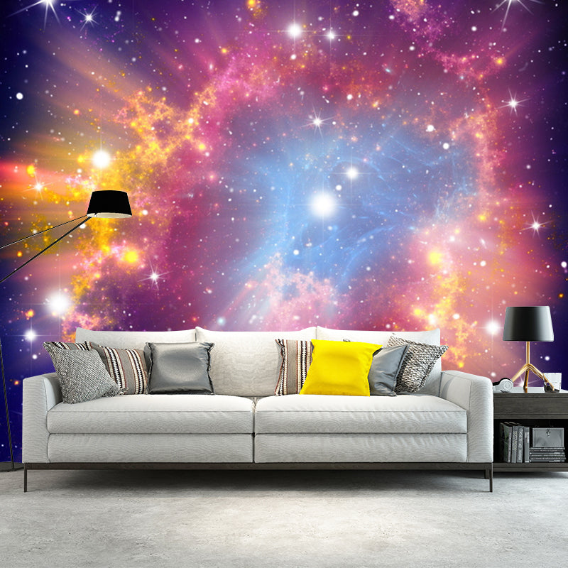 Large Nordic Wall Covering in Pink Gleaming Nebula Wall Mural Decal, Made to Measure