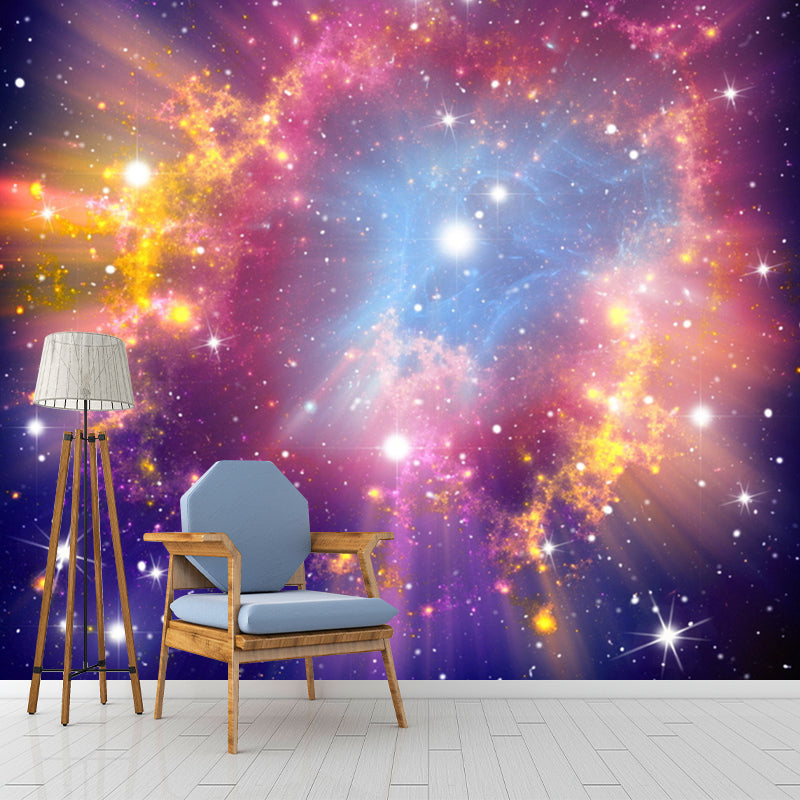 Large Nordic Wall Covering in Pink Gleaming Nebula Wall Mural Decal, Made to Measure