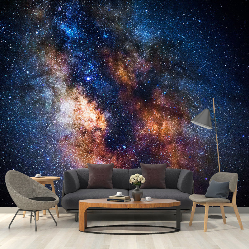 Waterproof Flaring Nebula Mural Wallpaper Personalized Size Nordic Wall Decor for Accent Wall in Orange and Blue