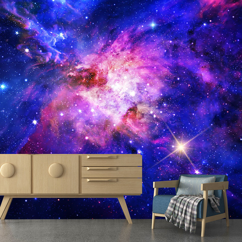 Extra Large Nebula Wall Covering in Blue and Purple Non-Woven Wall Mural for Accent Wall, Made to Measure