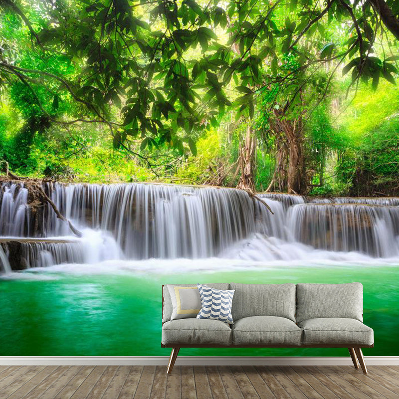 Decorative Waterfall and Trees Mural Non-Woven Fabric Minimalist Wall Covering for Living Room
