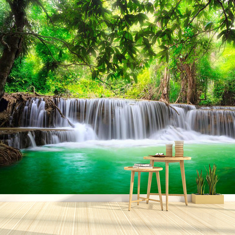 Decorative Waterfall and Trees Mural Non-Woven Fabric Minimalist Wall Covering for Living Room