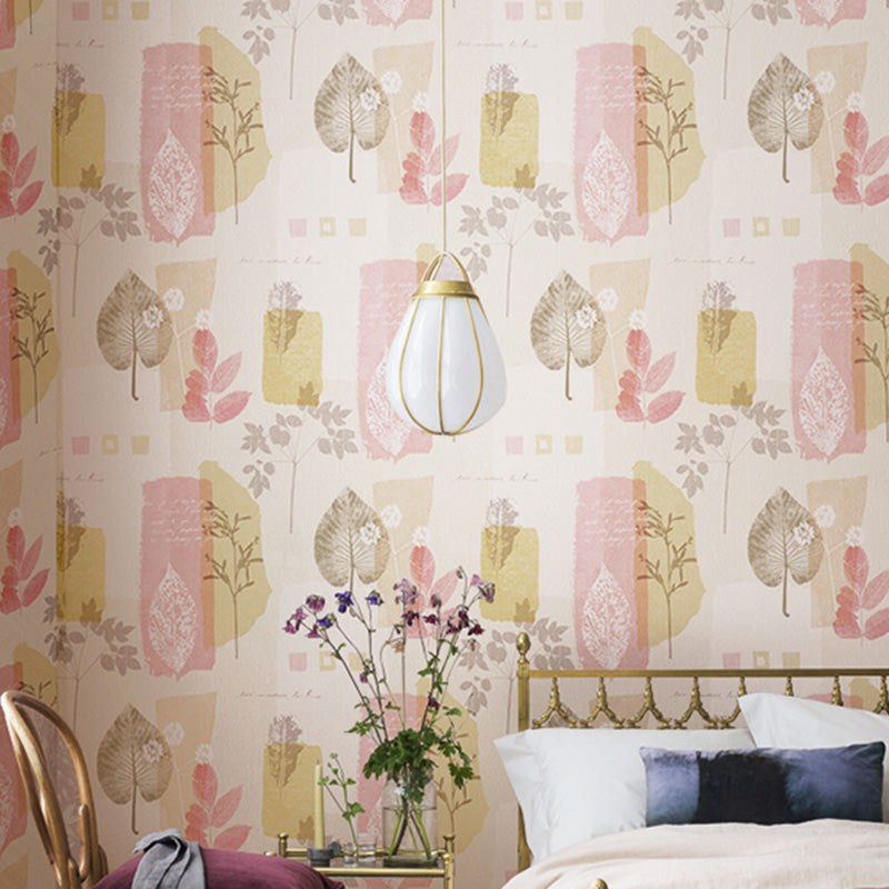 Decorative Leaves Wallpaper Non-Woven Fabric Minimalist Wall Covering for Bedroom