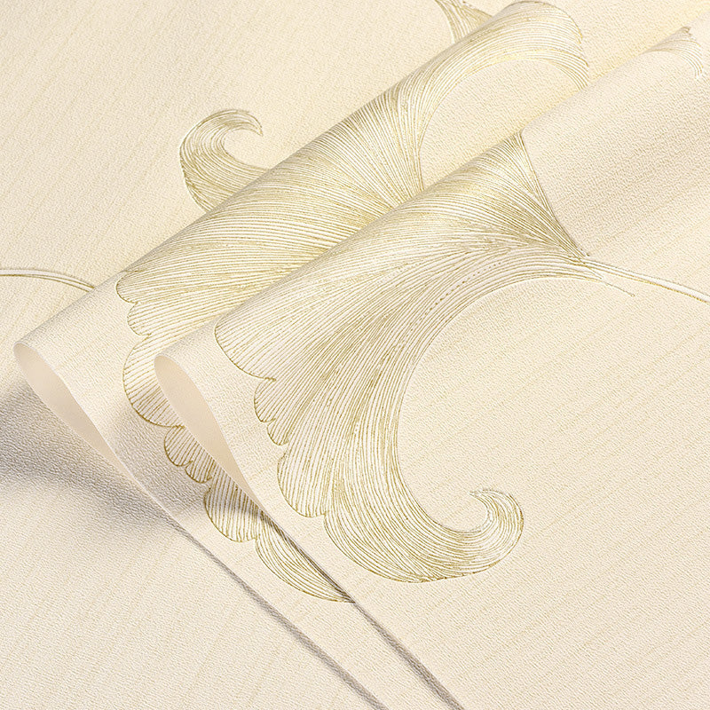 Nordic Ginkgo wandbekleding in natuurlijke kleur gastenkamer decoratief kuddebehang, 28"W x 31'L
