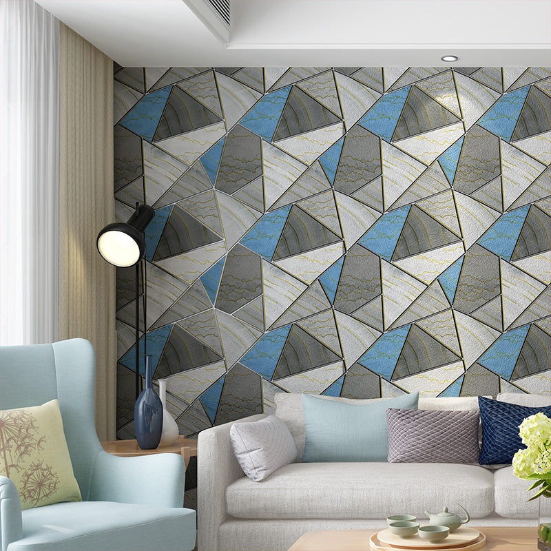 33' x 20.5" Minimalist Wallpaper for Living Room with Flock Color Block Design in Grey and Blue
