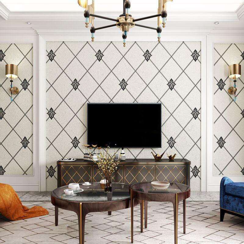 Decorative Harlequin Wall Covering Flock Textured Simple Wallpaper for Dining Room with Embedded Diamond