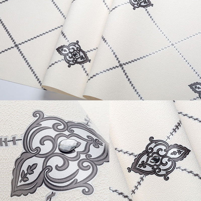 Decorative Harlequin Wall Covering Flock Textured Simple Wallpaper for Dining Room with Embedded Diamond