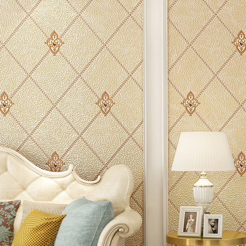 Decorative Harlequin Wall Covering Flock Textured Simple Wallpaper for Dining Room with Embedded Diamond