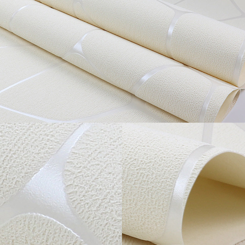 Neutral Color Nordic Wall Decor 20.5 in x 31 ft Geometries Flock Textured Wallpaper Roll for Guest Room