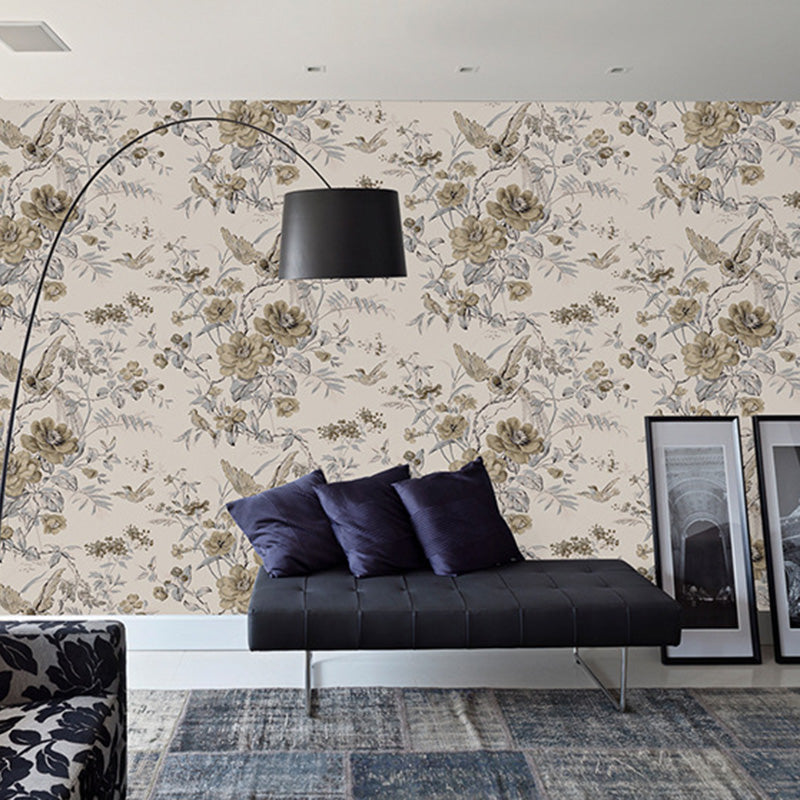 Blossoming Flower and Bird Wallpaper Roll for Accent Wall, Soft Color, 20.5"W x 33'L