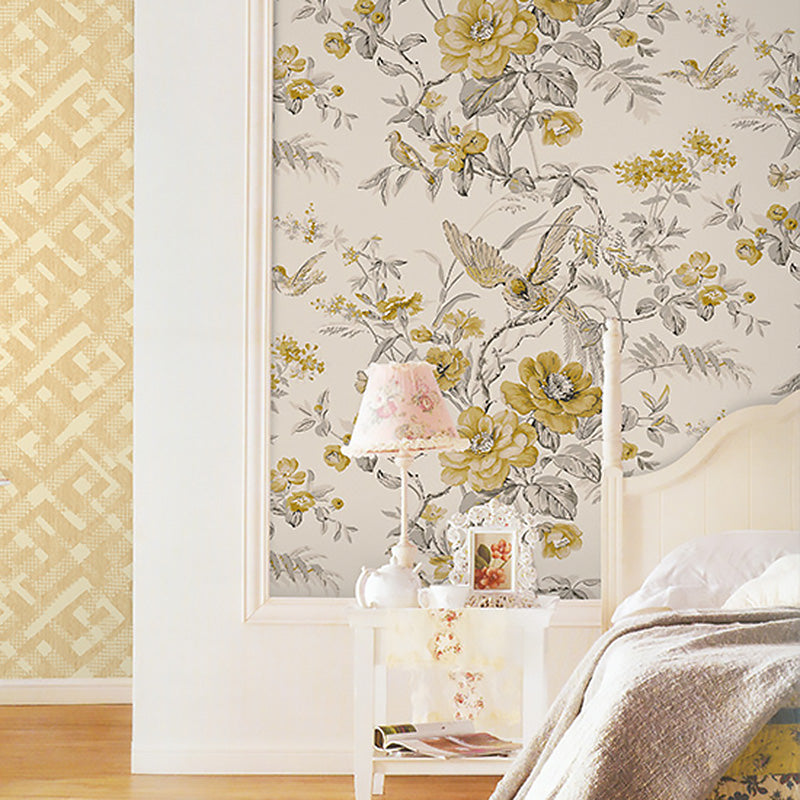 Blossoming Flower and Bird Wallpaper Roll for Accent Wall, Soft Color, 20.5"W x 33'L